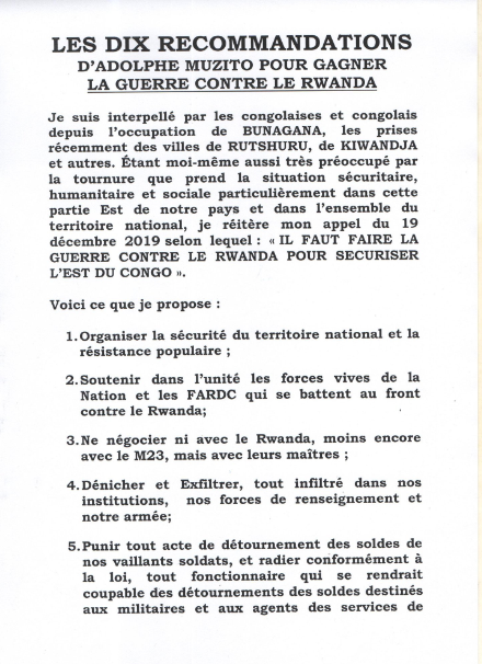 Les propositions d'Adolphe Muzito