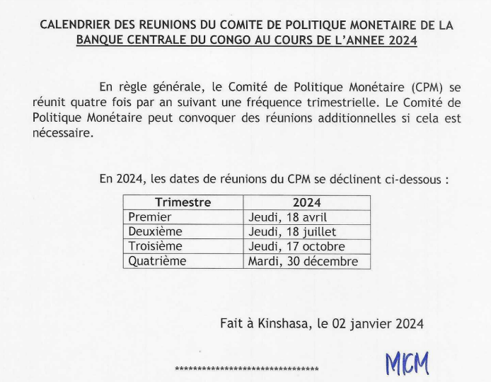 calendrier des réunions CPM