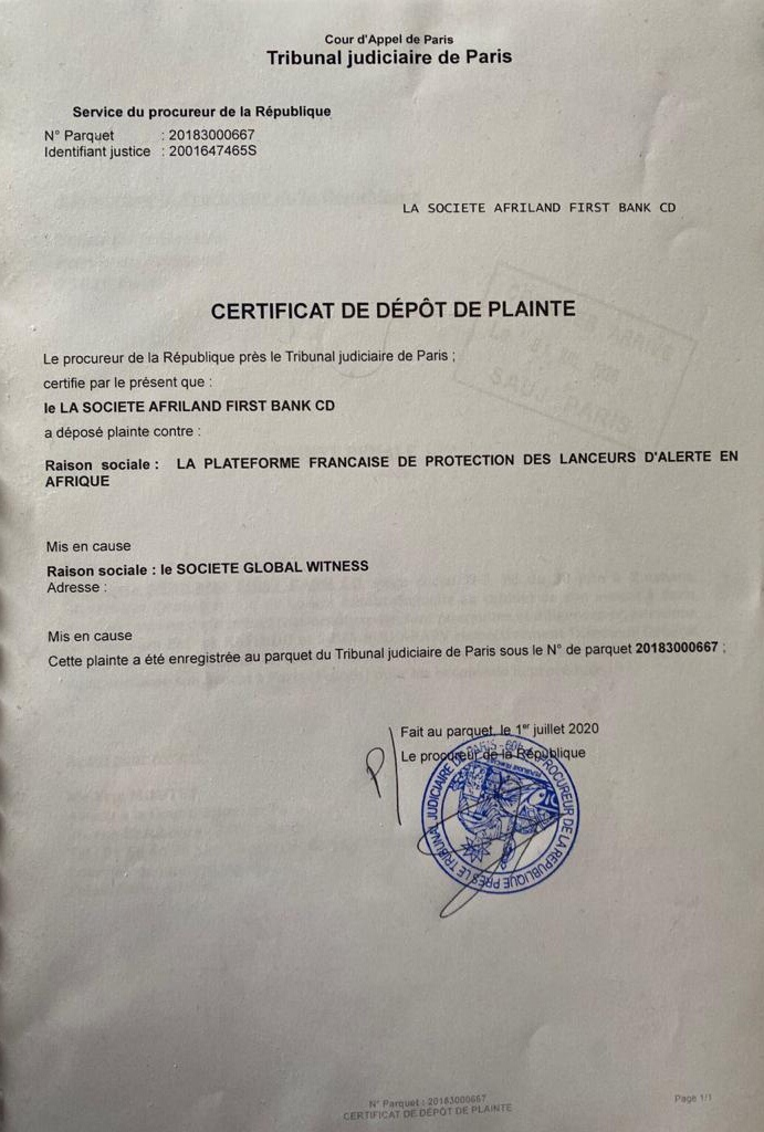 Plainte Afriland