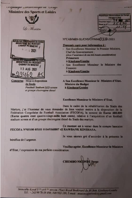 Lettre ministre des Sports