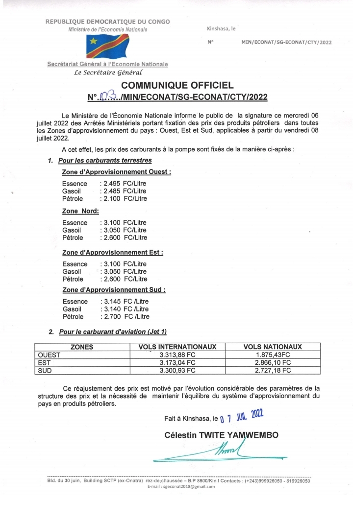 Communiqué majoration carburant 