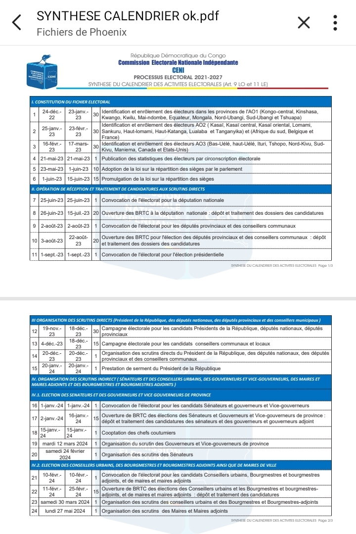 Le calendrier électoral 