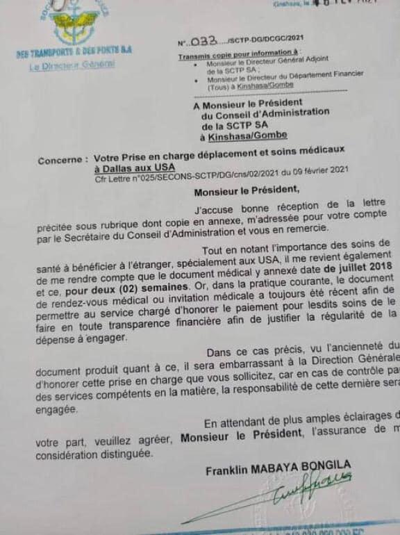 Lettre du DG de la SCPT en réponse à José Makila