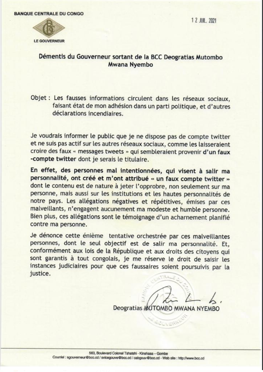 Démentis BCC