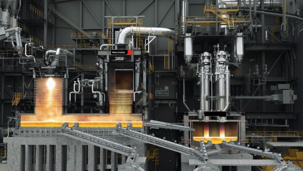 Un four de fusion flash direct Metso Outotec en fonctionnement. Crédit : Ivanhoe Mines.