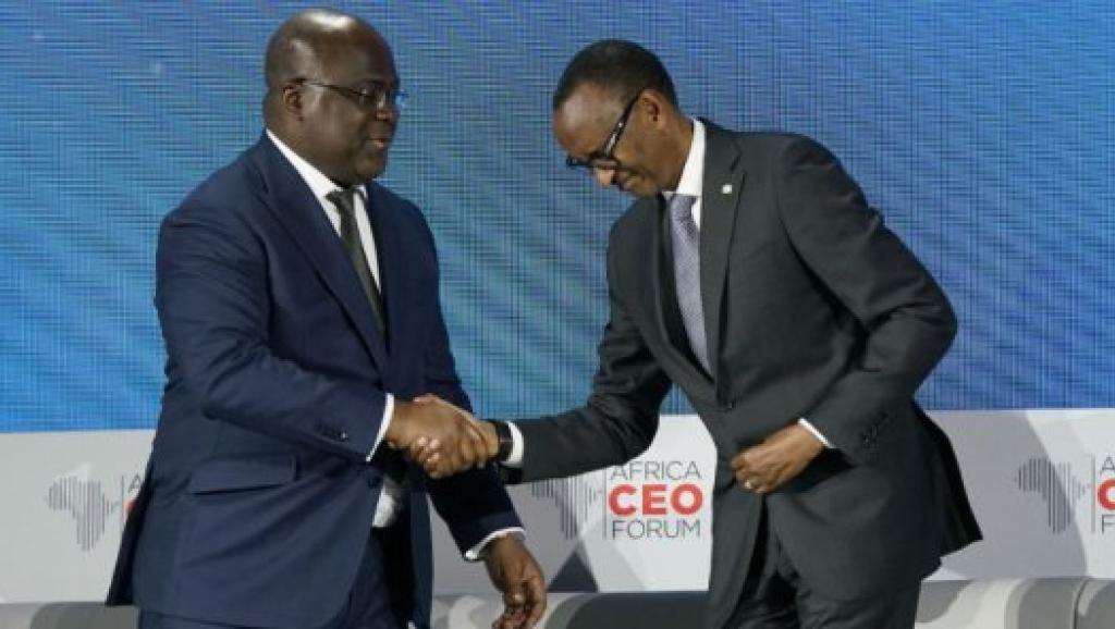Poignée de main entre Félix Tshisekedi et Paul Kagame. Photo droits des tiers