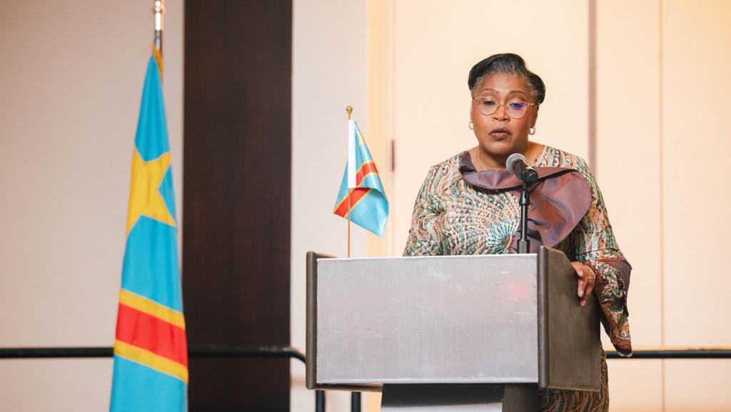 Judith Suminwa, première ministre, lors du lancement du Forum RDC-USA à Washington 
