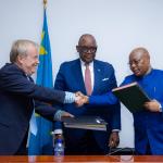 Le ministre des Mines présidant la cérémonie de signature de l'Accord- cadre entre le Fomin et Adex Platform AG