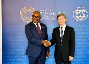 Le ministre des Finances Nicolas Kazadi et le numero 2 du FMI Kenji Okamura