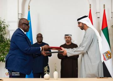 Lors de la siganture de l'Accord de Partenariat Économique Global axé sur le développement du secteur minier lundi 2 février 2026 à Abu Dhabi, aux Emirats arabes unis 