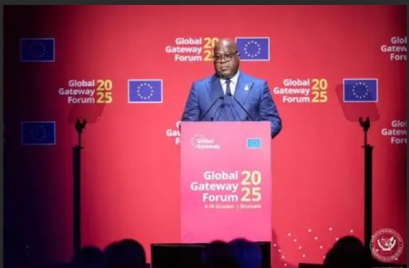 Félix Tshisekedi lors de son intervention à la session de Global Gateway à Bruxelles 
